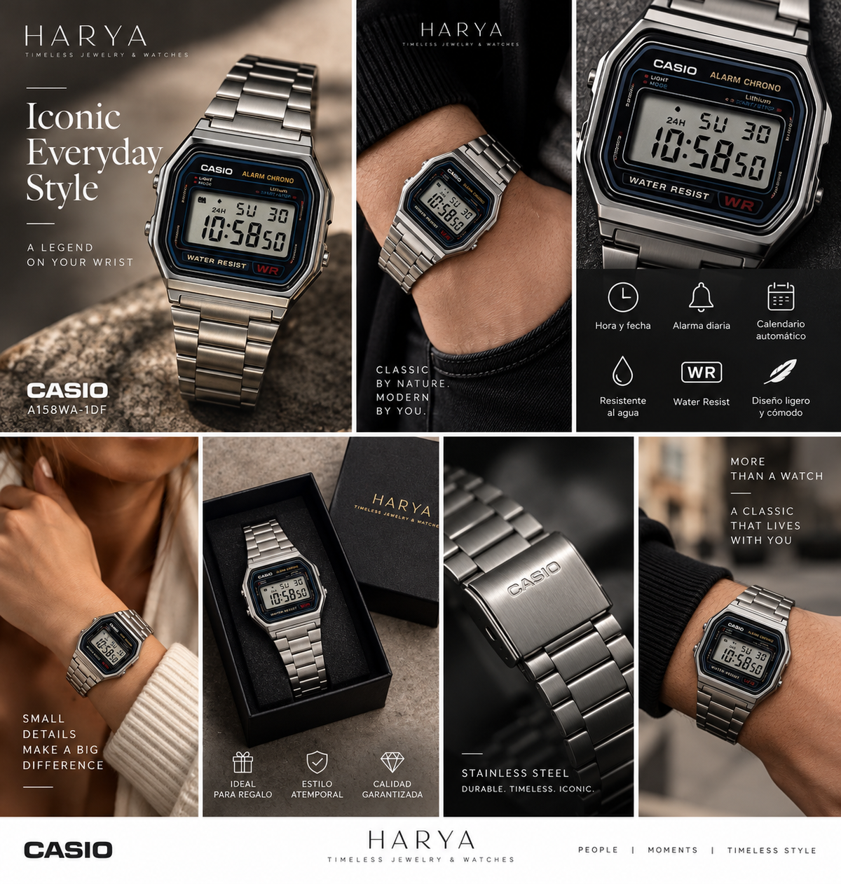 HARYA Casio A158WA-1DF vintage digital watch