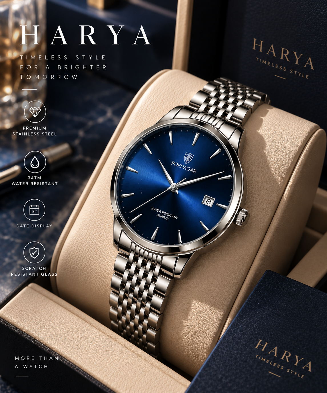 HARYA Poedagar Watch - Silver Blue